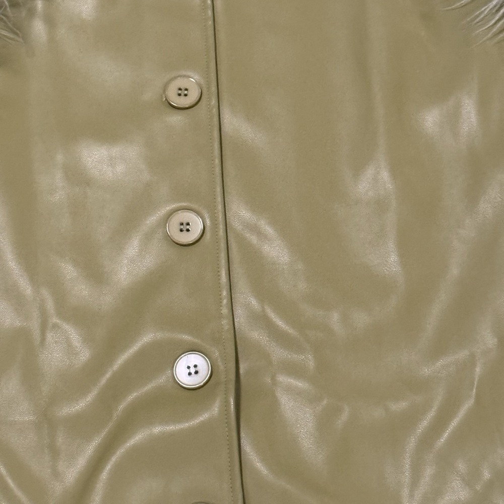 Isalis Faux Green Leather Trench Coat With Fur Collar Cuffs Foxy Y2K NWOT M/LG - Picture 4 of 12